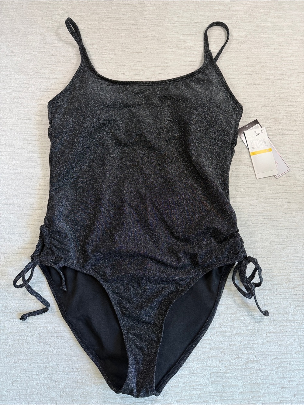 Salt + Cove Black Shimmer Women’s One-Piece Swimsuit with Side Ties NWT